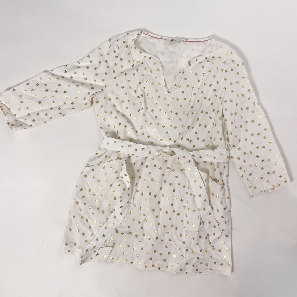 Boden white gold metallic print tunic dress US 14L
